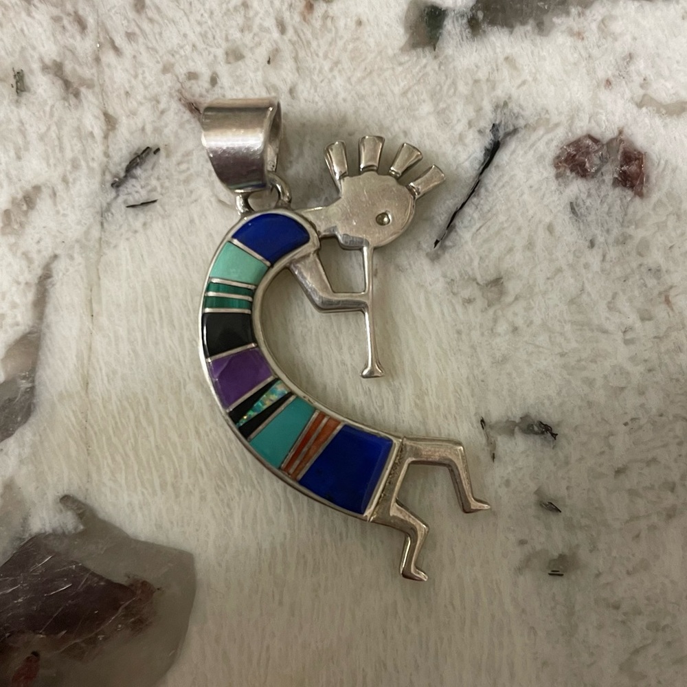 HP🎉 Calvin Begay Sterling Kokopelli Inlay Native American Pendant